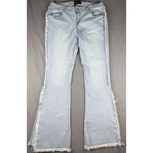 Spoon Jeans Women's 16 Light Wash Frayed Side Split Flare Jeans Boho